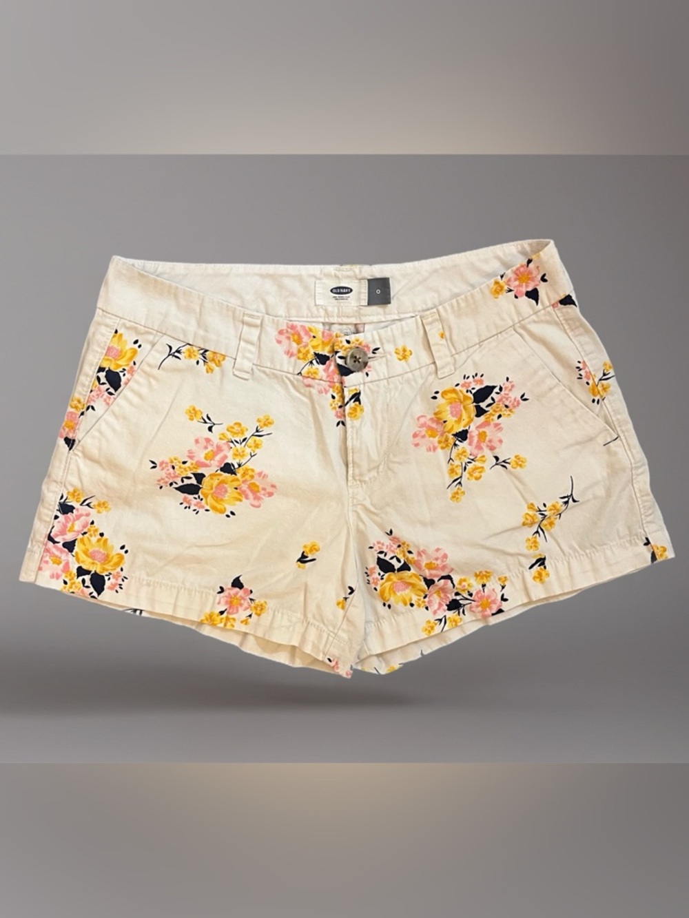 💐 Old Navy Mini Shorts~Women's Sz 0~White w/ Bright Floral Pattern~Low-Rise